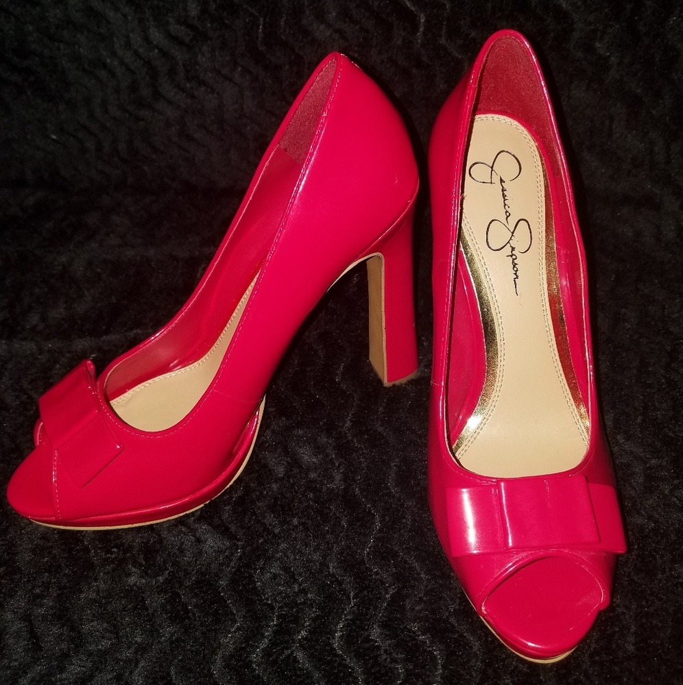 Jessica Simpson Cherry Red High Heels with a Bow